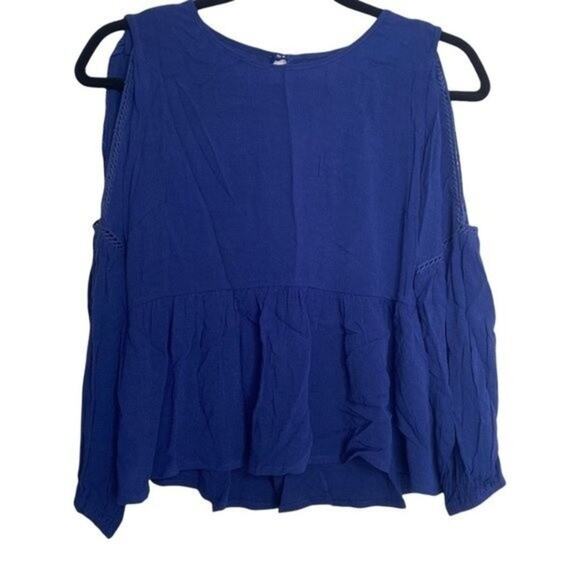 O'Neill NWT Navy Blue Cold Shoulder Peplum Blouse XS - Picture 1 of 6
